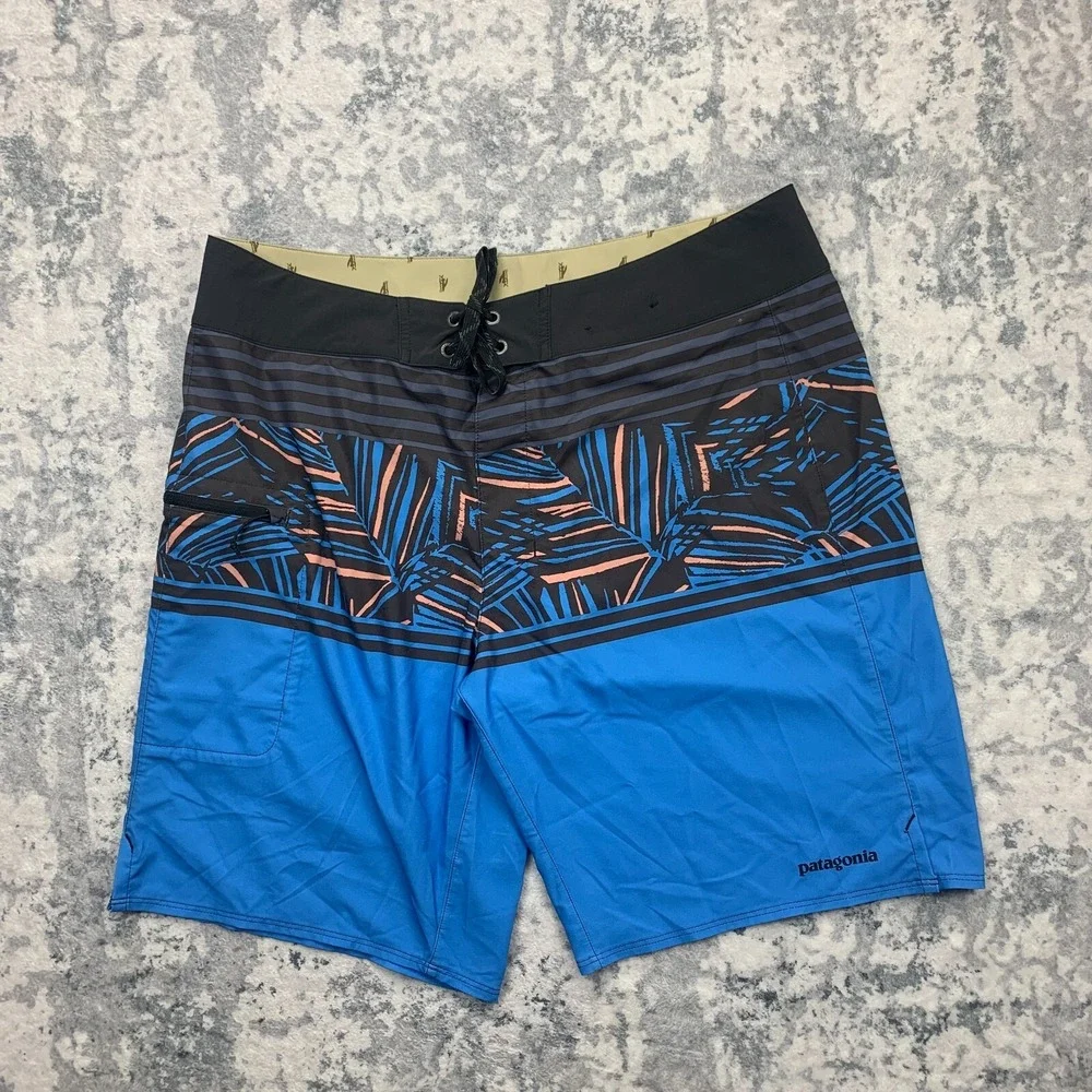 Patagonia Mens Board‎ Shorts 34 Blue Unlined Swim Trunks Geometric Outdoor